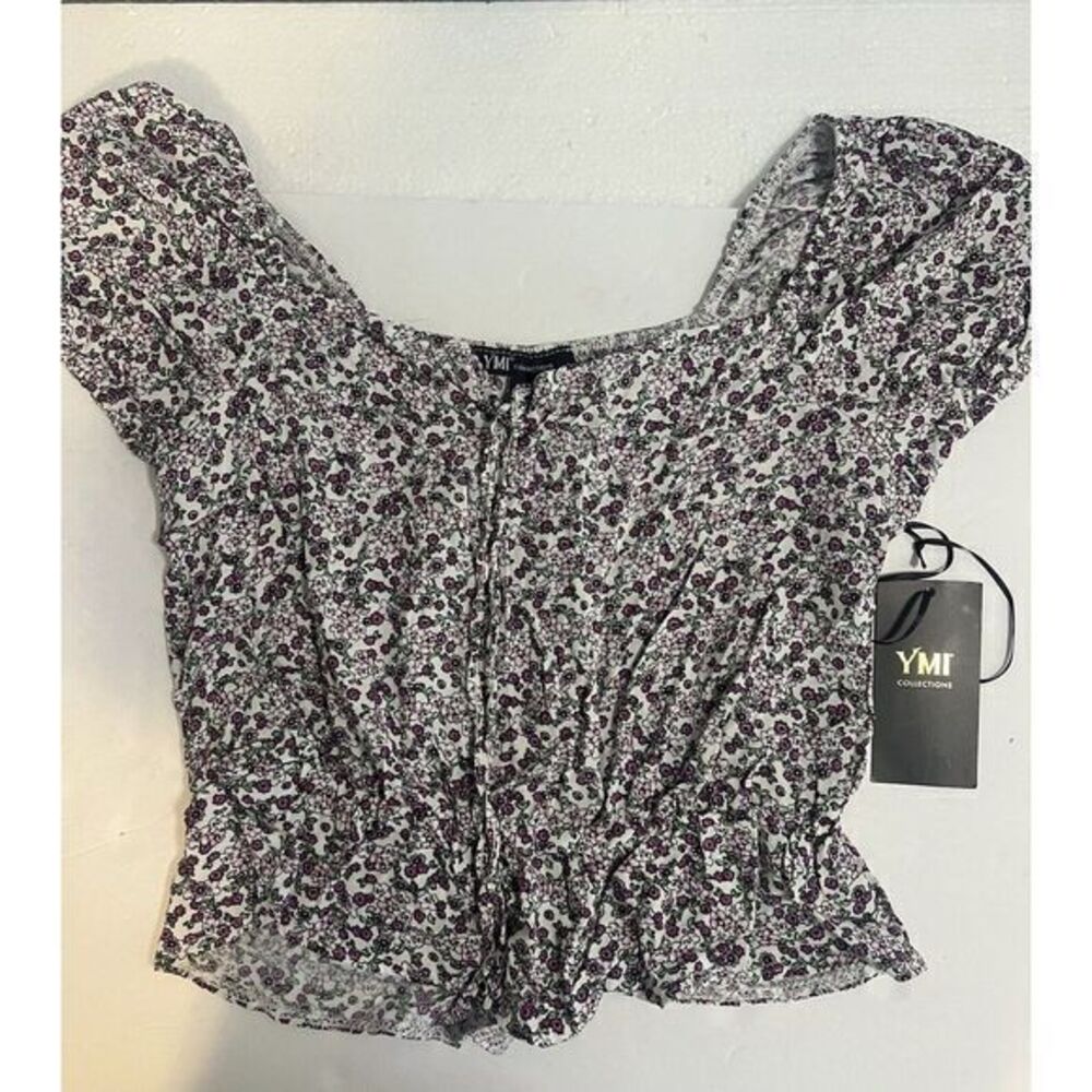 YMI Collections Women's Floral Cropped Top Multi-Color Shirt Size Med‎